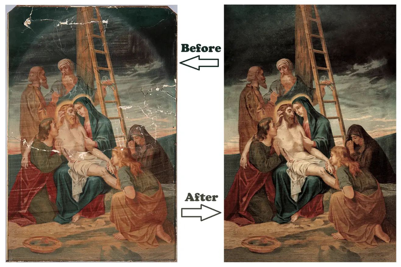 Before and After Image of the 13th Station of the Cross at St. Elizabeth Ann Seton's in St. Charles